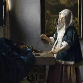 Woman Holding A Balance by Johannes Vermeer