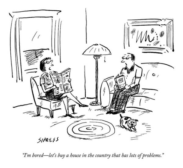 Wall Art - Drawing - A Man And A Woman Talk In Their Living Room by David Sipress