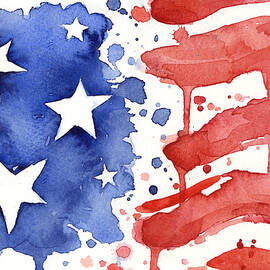 American Flag Watercolor Painting by Olga Shvartsur