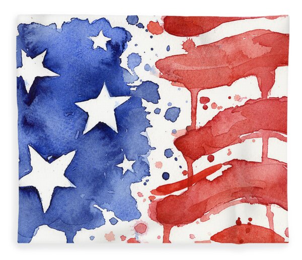 American Flag Watercolor Painting Fleece Blanket