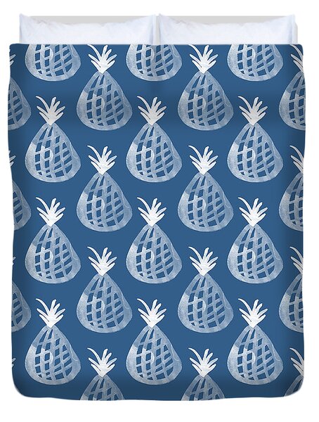 Indigo Pineapple Party Duvet Cover