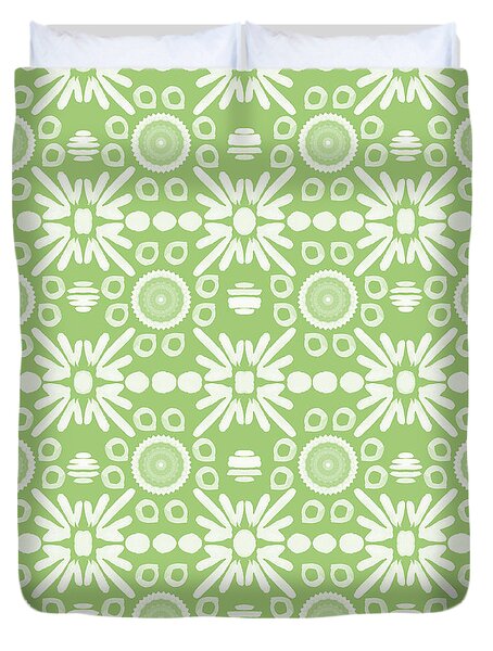 Cilantro- Green And White Art By Linda Woods Duvet Cover