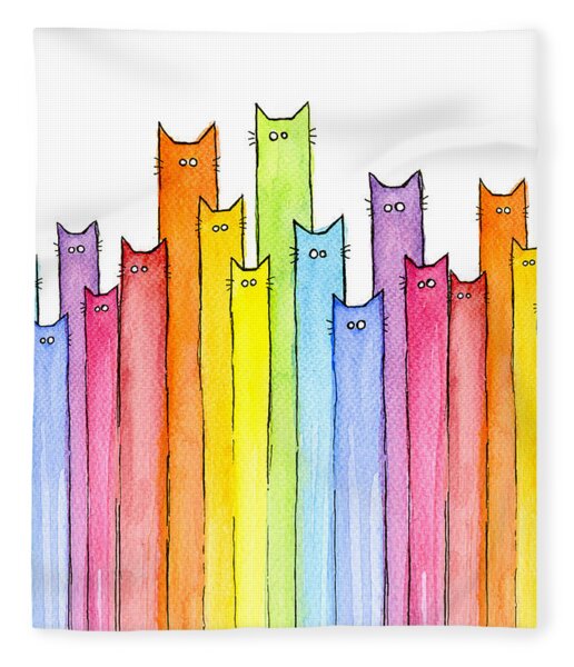 Cat Rainbow Watercolor Pattern Fleece Blanket