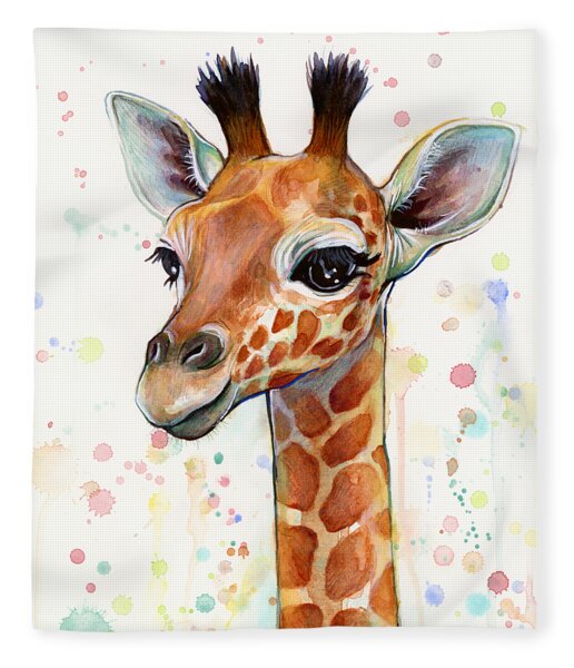 Baby Giraffe Watercolor Fleece Blanket