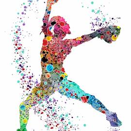Baseball Softball Pitcher Watercolor Print by White Lotus