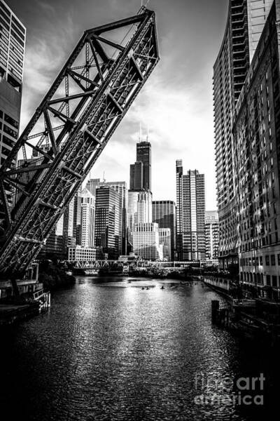 Wall Art - Photograph - Chicago Kinzie Street Bridge Black and White Picture by Paul Velgos