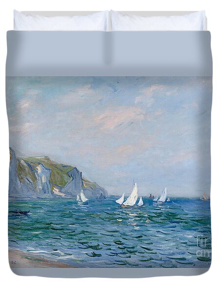 Cliffs And Sailboats At Pourville Duvet Cover