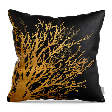 Coastal Coral On Black Ii Throw Pillow