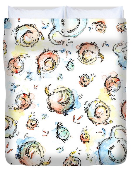 Elephant Pattern Watercolor Duvet Cover