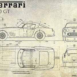 Ferrari 250 GT Blueprint Antique by Jon Neidert