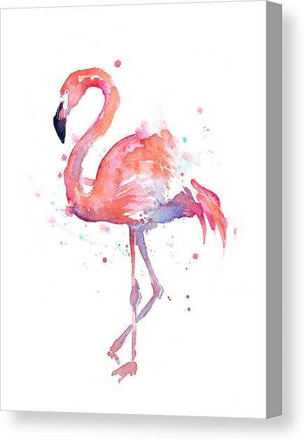 Flamingo Watercolor Canvas Art Print by Olga Shvartsur