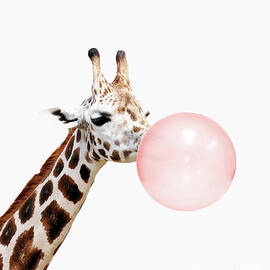 Giraffe Pink bubble gum Minimalistic Modern Art Kids room by Julia July