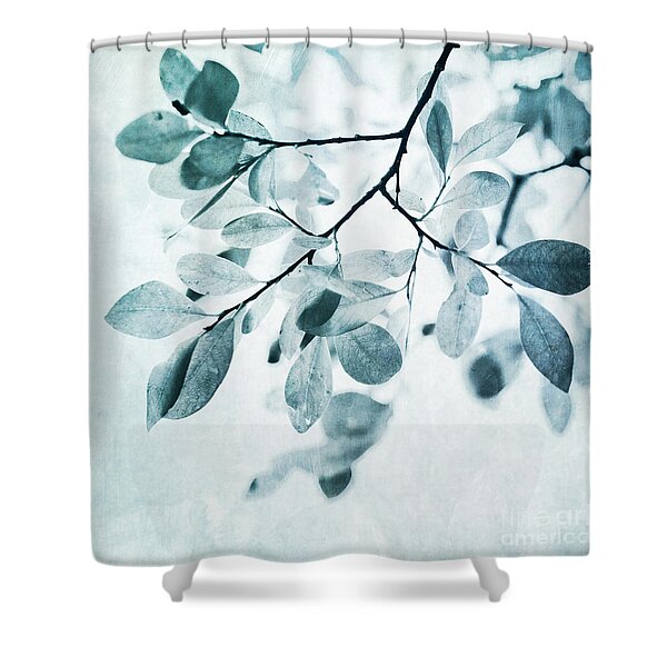 Leaves In Dusty Blue Shower Curtain