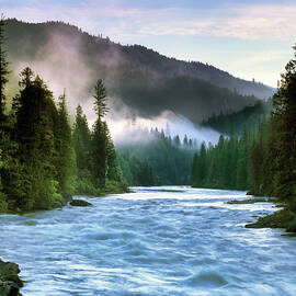 Lochsa River - Morning Mist and Mountain Flow by Leland D Howard