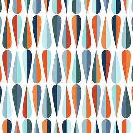 Mid century modern style retro seamless pattern with drop shapes in various color tones by Julien