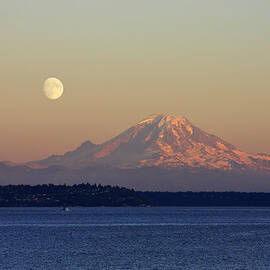Moon Over Rainier by Adam Romanowicz