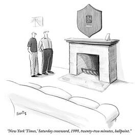 One Man Shows Off A Framed Crossword by Julia Suits