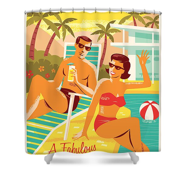 Palm Springs Poster - Retro Travel Shower Curtain