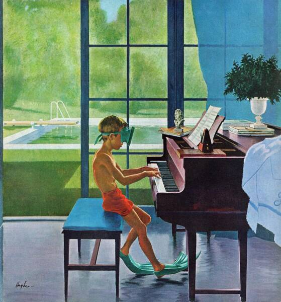 Wall Art - Drawing - Poolside Piano Practice by George Hughes