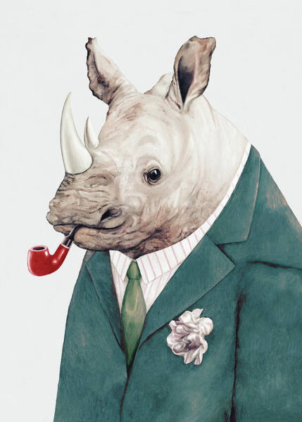 Wall Art - Painting - Rhino in Teal by Animal Crew