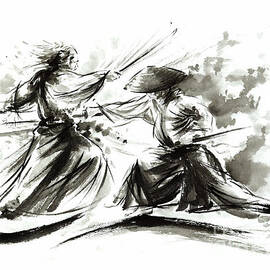 Samurai Home Decor, Samurai Fight Painting, Samurai Posters, Samurai Wall Decor, Ronin Print by Mariusz Szmerdt