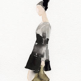 Woman in a Black and Gray Dress Fashion Illustration Art Print by Beverly Brown