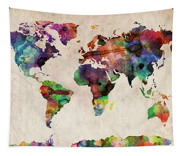 World Map Watercolor Tapestry