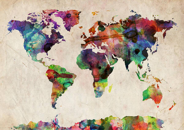 World Map Watercolor Art Print